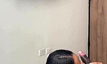 Cute brunette gives stepbrother sloppy blowjob