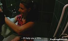 I fuck Mazy in the public restroom for an intense orgasm