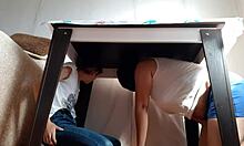 we hid under the table from our stepparents to masturbaate - lesbian girls