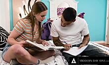 Teen Laney Grey Gets Drilled Roughly By Study Buddy, Almost Caught Multiple Times