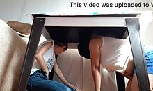 we hid under the table from our stepparents to masturbaate - lesbian girls