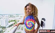 Tiny newbie stretched by gigantic white monster cock on first shoot