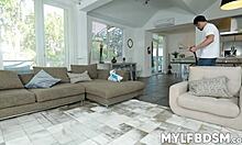 Blaten Lee collars her neck, Bambino pulls leash tight as she sucks his thick cock