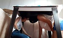 we hid under the table from our stepparents to masturbaate - lesbian girls