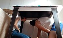 we hid under the table from our stepparents to masturbaate - lesbian girls