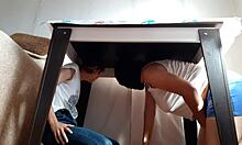 we hid under the table from our stepparents to masturbaate - lesbian girls