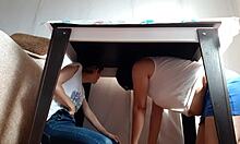 we hid under the table from our stepparents to masturbaate - lesbian girls