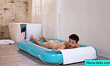 BBW Masseur Natasha Nice Seduces Clients Joshua Lewis and Apollo Banks with Nuru Massage and Tit Rubs