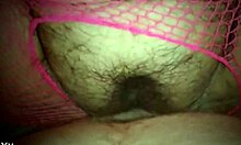 bbw in pink fishnets enjoys creampie delight