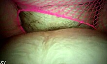 bbw in pink fishnets enjoys creampie delight