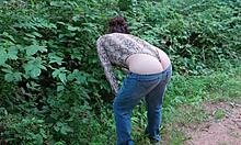 curvy milf flaunts thong bodysuit on public trail