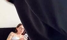 Pretty stepsister notices me filming her rough deepthroat and wet cock sucking with muscular guy