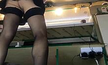 sexy milf with long legs and big pussy lips serves guests in mini skirt despite winter cold - sexy upskirt at work