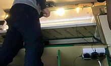 sexy milf with long legs and big pussy lips serves guests in mini skirt despite winter cold - sexy upskirt at work