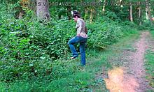 curvy milf flaunts thong bodysuit on public trail