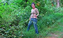 curvy milf flaunts thong bodysuit on public trail