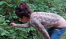 curvy milf flaunts thong bodysuit on public trail