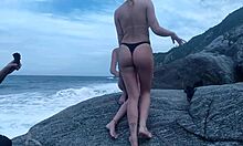 Brazilian Amateur With Small Tits Does Photo Shoot On Rocks