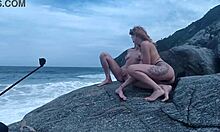 Brazilian Amateur With Small Tits Does Photo Shoot On Rocks