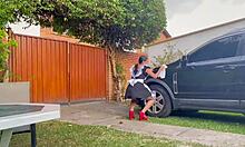 Bathroom Girl Feels Intense Anal Pleasure In The Garden