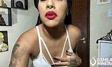 She dressed as a slut for roleplay, giving jerk off instructions before taking cum in her mouth