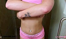 Radiant teen blonde took a shower after lesbian massage casting