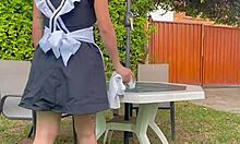 Bathroom Girl Feels Intense Anal Pleasure In The Garden