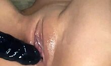 Tiny Wet Pussy, Huge Black Dildo