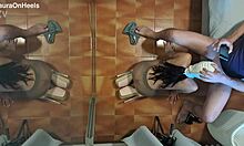 milf in pantyhose and high heels gives blowjob