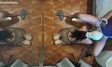 milf in pantyhose and high heels gives blowjob