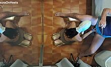 milf in pantyhose and high heels gives blowjob