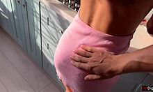 Fucking neighbor anal on table, boyfriend nearby