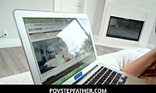 Stepfather enjoys deepthroat blowjob from hot teen stepdaughter April Olsen in POV