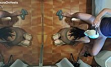 milf in pantyhose and high heels gives blowjob