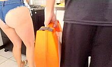 housewife in jeans gets a plumber visit