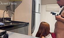 Neighbor Catches Her In Kitchen, Fucks Her Ass And Makes Her Suck Cock