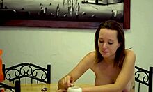 The girl next door has a cheeky smoking session with big tits