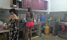 Housewives Prepare Lunch And Sensually Touch Each Other's Big Tits