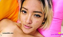 Gorgeous asian model poses in photoshoot interview