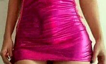 Cute Curvy Wife Teases With Her Petite Ass In Bright Pink Dress Costume