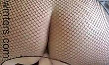 Horny fat ass teacher in fishnet BOUNCES on dildo