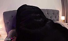 hot brunette feels intense orgasm masturbating in fetish outfit