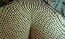 Horny fat ass teacher in fishnet BOUNCES on dildo