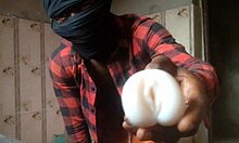 when home alone, i fucked my silicone toy vaginally with my monster cock