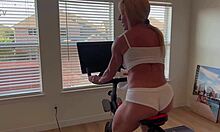 Pretty blonde strips after Peloton workout