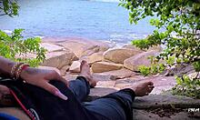 amateur african handjob leads to surprise cum on public beach.