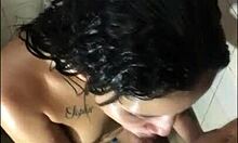 eating girlfriend's hot friend in shower with lots of cum in mouth