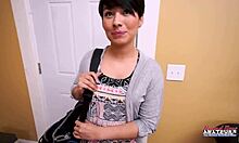 Skinny brunette jae scott sucks dick and gets pussy deeply fucked