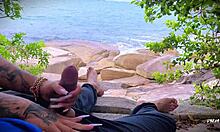 amateur african handjob leads to surprise cum on public beach.