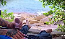 amateur african handjob leads to surprise cum on public beach.